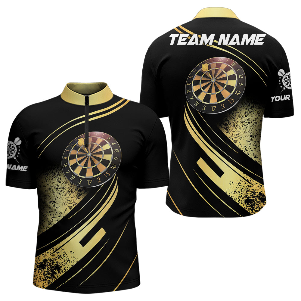 Individuelles Gradient Gold und Schwarz Dart Viertelreißverschluss Herren Shirt, Dart Trikot TDM3642