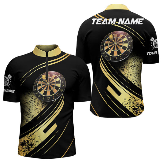 Individuelles Gradient Gold und Schwarz Dart Viertelreißverschluss Herren Shirt, Dart Trikot TDM3642