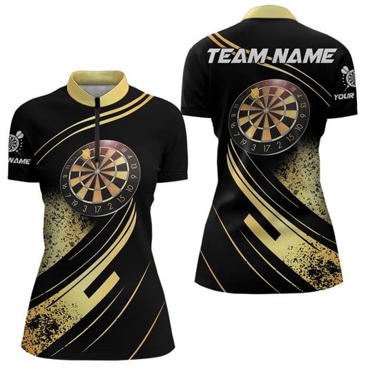 Individuelles Farbverlauf Gold und Schwarz Darts Damen Quarter Zip Shirt, Dart Trikot TDM3642