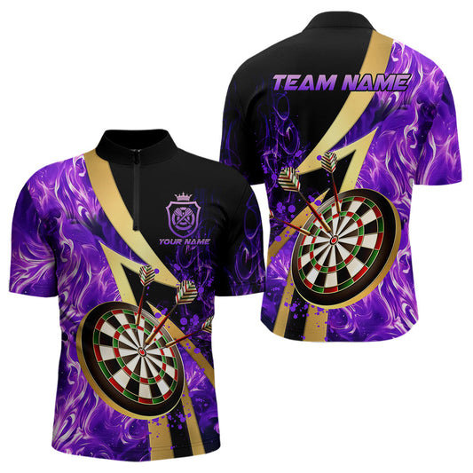 Individuelles Lila und Gold Rauch Wirbel Dart Viertelreißverschluss Herren Shirt – Dart Team Trikots TDM3784