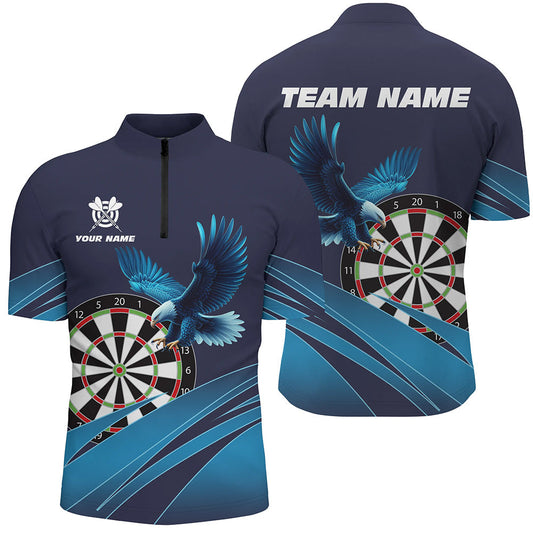 Dartboard Adler Blaues Dart Herren Shirt mit Viertelreißverschluss, Dart Team Shirt TDM1518