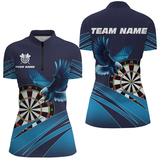Individuelles Dartboard Adler blaues Dart Quarter Zip Shirt für Damen, Dart Team Shirt TDM1518