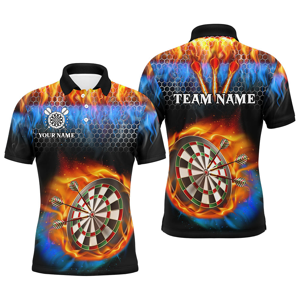 Individuelles Dartbrett-Wasser-und-Feuer-Druck-Dart-Poloshirt für Herren, Darttrikot mit Tasche TDM3063