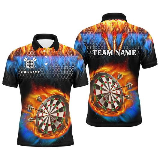 Individuelles Dartbrett-Wasser-und-Feuer-Druck-Dart-Poloshirt für Herren, Darttrikot mit Tasche TDM3063