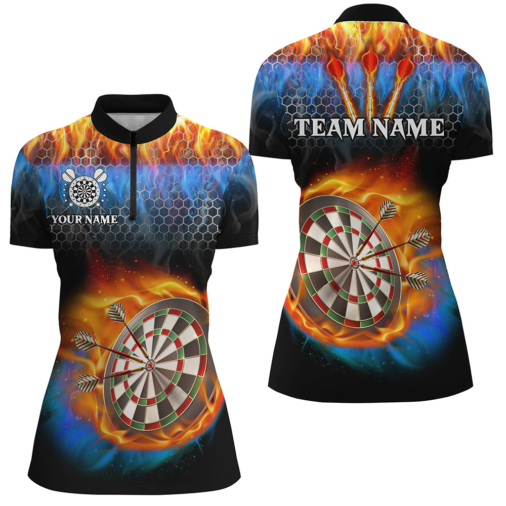 Individuelles Dartboard Wasser Und Feuer Bedrucktes Dart Quarter Zip Shirt Für Damen, Dart Trikot Mit Tasche TDM3063