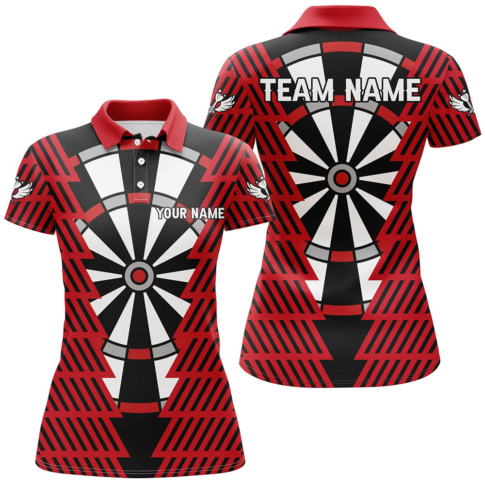 Auffälliges Schwarz-Rotes Dartbrett Individuelles Darts-Poloshirt für Damen, Dart-Trikots TDM3312