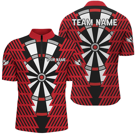 Auffälliges Schwarz und Rot Dartboard Individuelles Darts Herren Shirt mit Viertelreißverschluss, Dart Trikots TDM3312