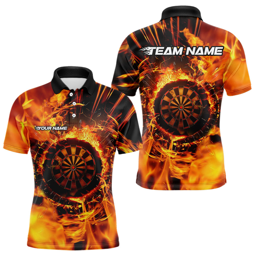 Individuelles Oranges Wirbelndes Feuer Flammen Dart Poloshirt Für Herren – Dart-Teamtrikot TDM3790