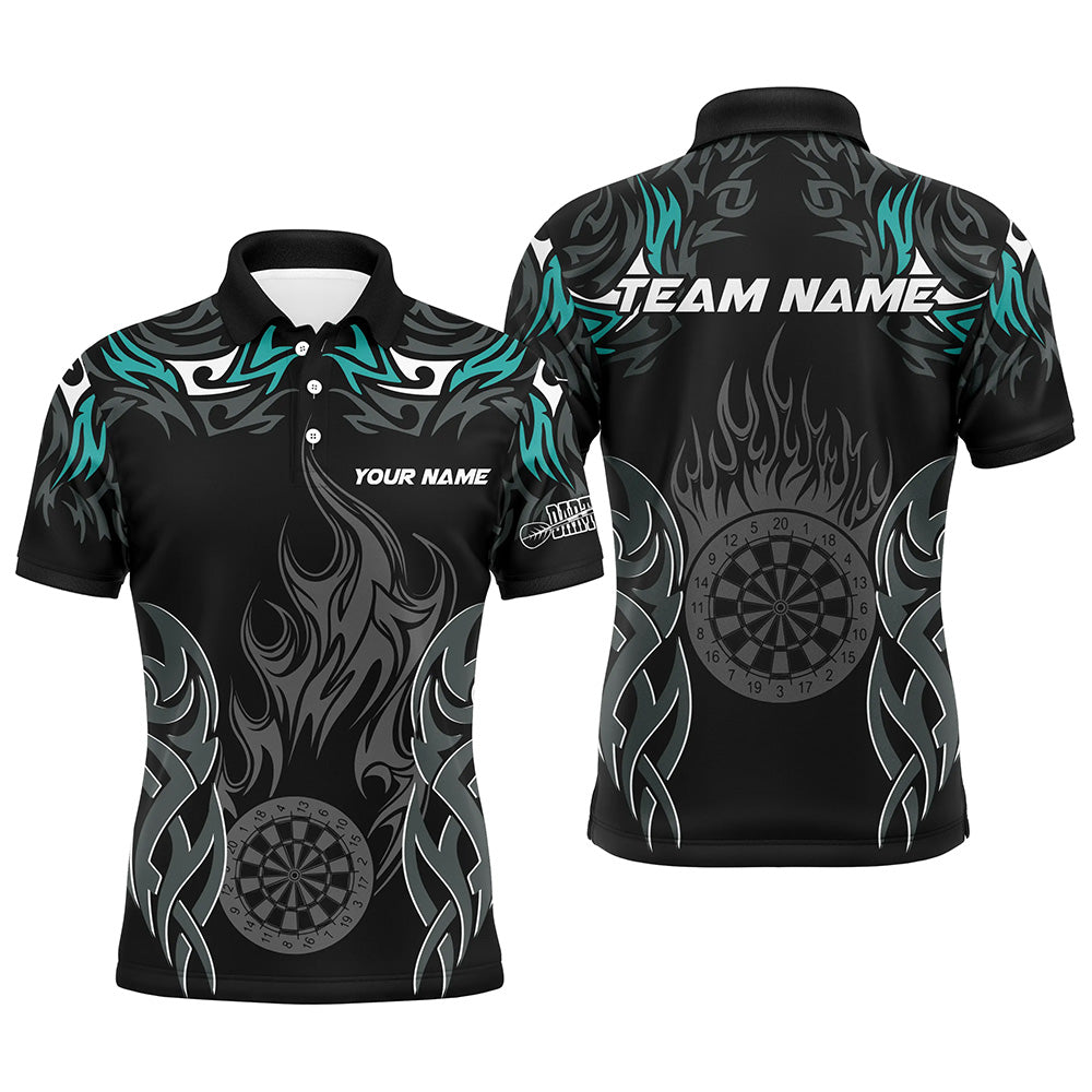 Individuelles Darts Turnier Türkises Herren Poloshirt, Dartbrett Feuerflamme Darttrikot TDM2102