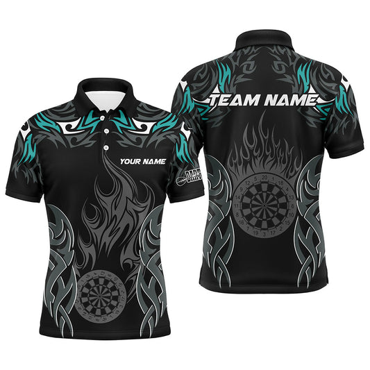 Individuelles Darts Turnier Türkises Herren Poloshirt, Dartbrett Feuerflamme Darttrikot TDM2102
