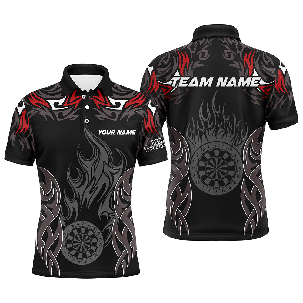 Individuelles Darts Turnier Rotes Herren Poloshirt, Dartbrett Feuerflamme Darttrikot TDM2104