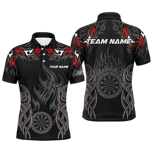Individuelles Darts Turnier Rotes Herren Poloshirt, Dartbrett Feuerflamme Darttrikot TDM2104