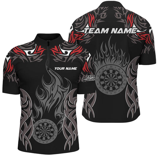 Darts Turnier Rot Herren Shirt mit Viertelreißverschluss, Dartboard Feuerflamme Dart Trikot TDM2104