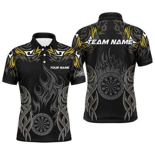 Individuelles Dart Poloshirt Für Herren, Gelbes Flammen Dartbrett Dart-Teamtrikot TDM2332