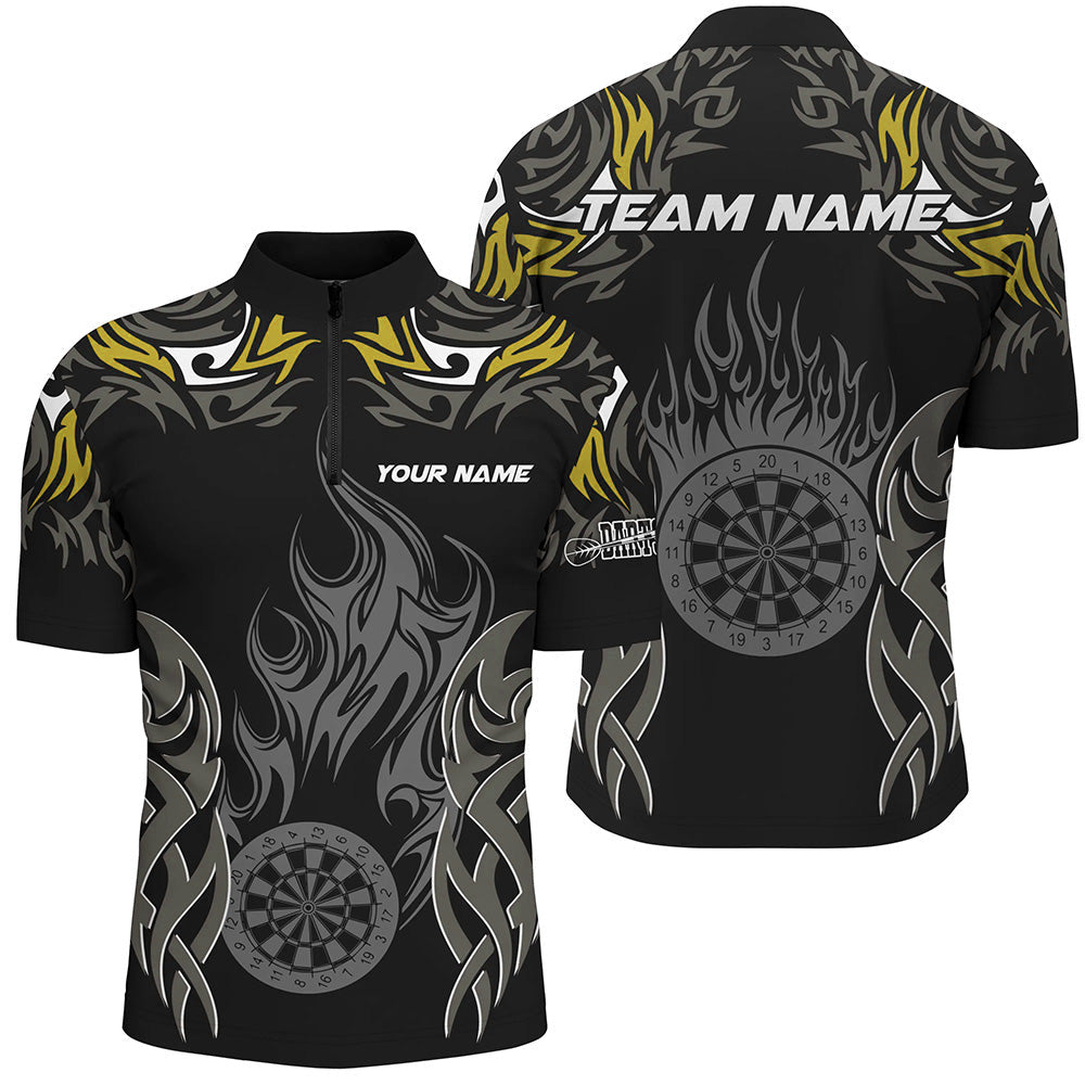 Individuelles Dart Herren Shirt mit Viertelreißverschluss, Gelbes Flame Dartboard Dart Team Trikot TDM2332