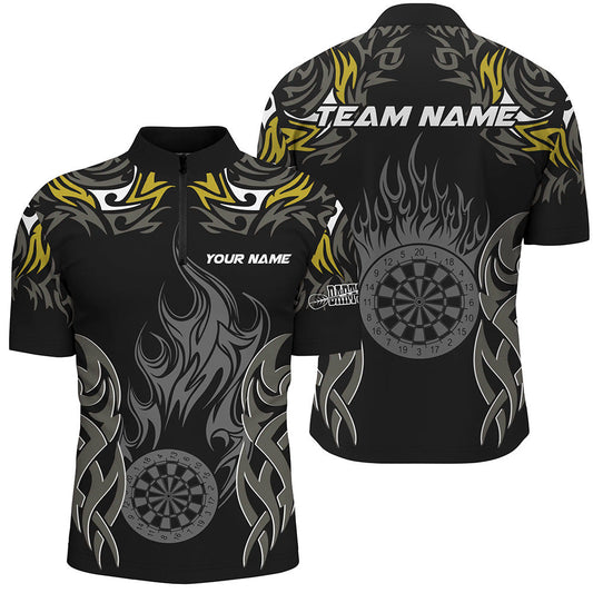 Individuelles Dart Herren Shirt mit Viertelreißverschluss, Gelbes Flame Dartboard Dart Team Trikot TDM2332