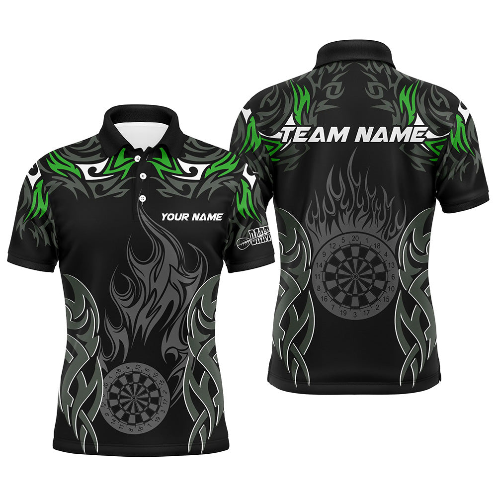 Individuelles Dart Poloshirt Für Herren, Grünes Flammen Dartbrett Dart-Teamtrikot TDM2333