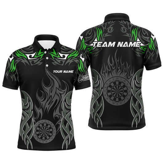 Individuelles Dart Poloshirt Für Herren, Grünes Flammen Dartbrett Dart-Teamtrikot TDM2333