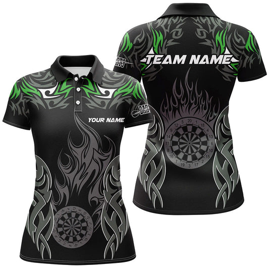 Individuelles Dart Poloshirt Für Herren, Grünes Flammen Dartbrett Dart-Teamtrikot TDM2333