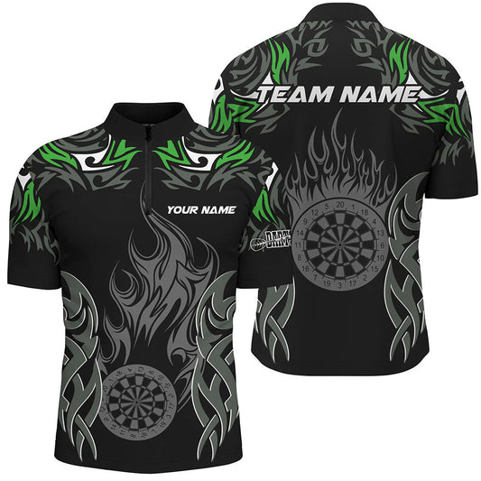 Individuelles Dart Herren Shirt mit Viertelreißverschluss, Grünes Flame Dartboard Dart Team Trikot TDM2333