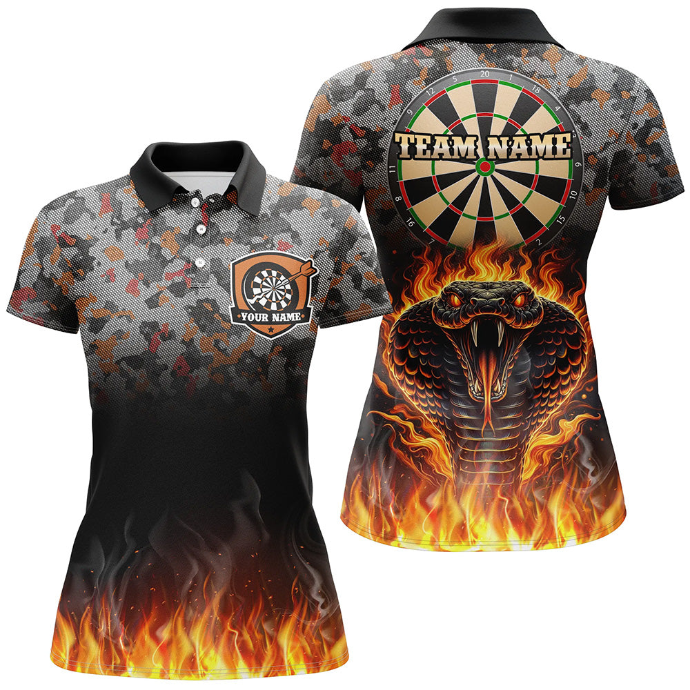 Individuelles Camouflage Auffälliges Schlangen Dart Poloshirt für Damen, Feuerflammen Dart Trikot TDM3071
