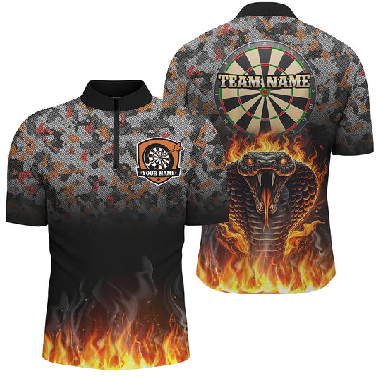 Individuelles Tarnfarben Schlangen Dart Herren Shirt mit Viertelreißverschluss, Feuerflamme Dart Trikot TDM3071
