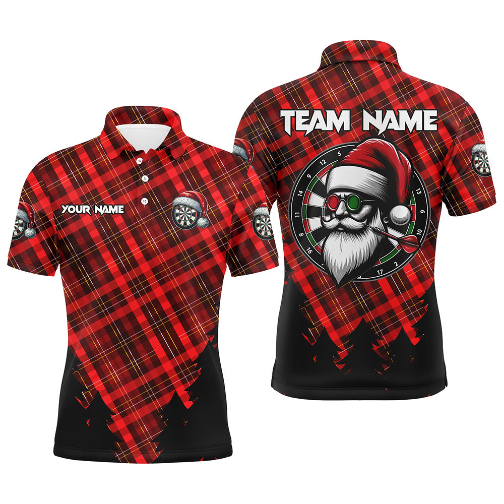 Individuelles rotes Karo-Muster-Dart-Poloshirt für Herren, Weihnachts-Darttrikot-Outfit TDM3077