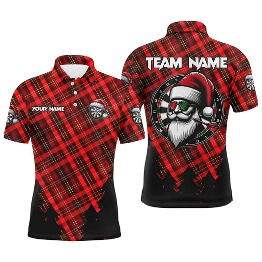 Individuelles rotes Karo-Muster-Dart-Poloshirt für Herren, Weihnachts-Darttrikot-Outfit TDM3077