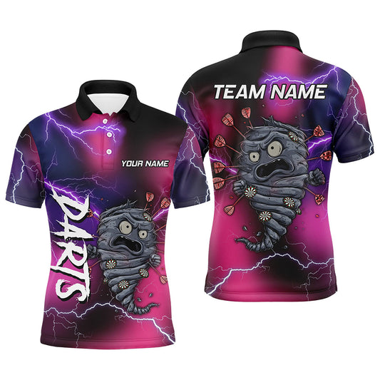 Pink-lilanes Donnerblitz-lustiges Dart-Poloshirt für Herren, individuelle Darttrikots TDM3316