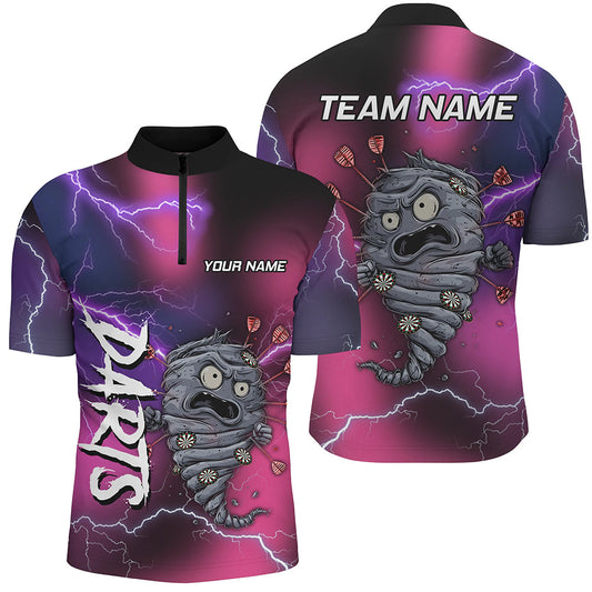 Pink und Lila Thunder Lightning Lustiges Dart Herren Shirt mit Viertelreißverschluss, Individuelles Dart Trikots TDM3316