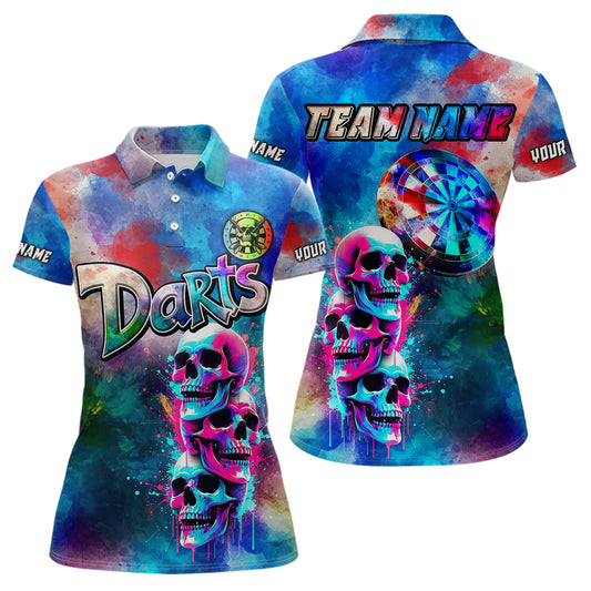 Individuelles Lustiges Buntes Neon Graffiti Skelett Dart Poloshirt Für Herren – Darttrikots TDM3793