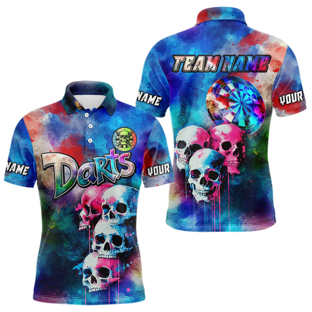 Individuelles Lustiges Buntes Neon Graffiti Skelett Dart Poloshirt Für Herren – Darttrikots TDM3794