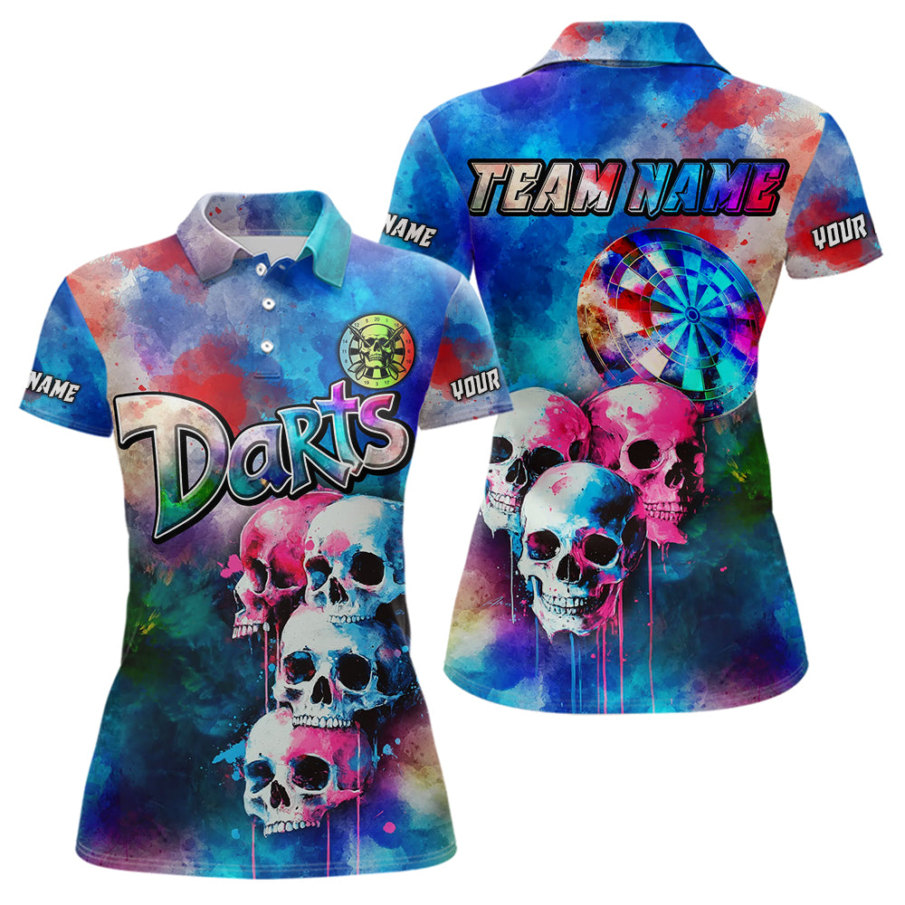 Individuelles Lustiges Buntes Neon Graffiti Skelett Dart Poloshirt Für Herren – Darttrikots TDM3794