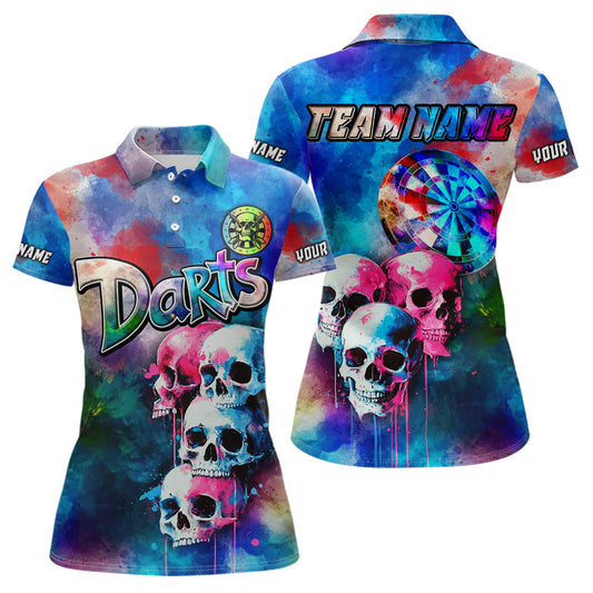 Individuelles Lustiges Buntes Neon Graffiti Skelett Dart Poloshirt Für Herren – Darttrikots TDM3794