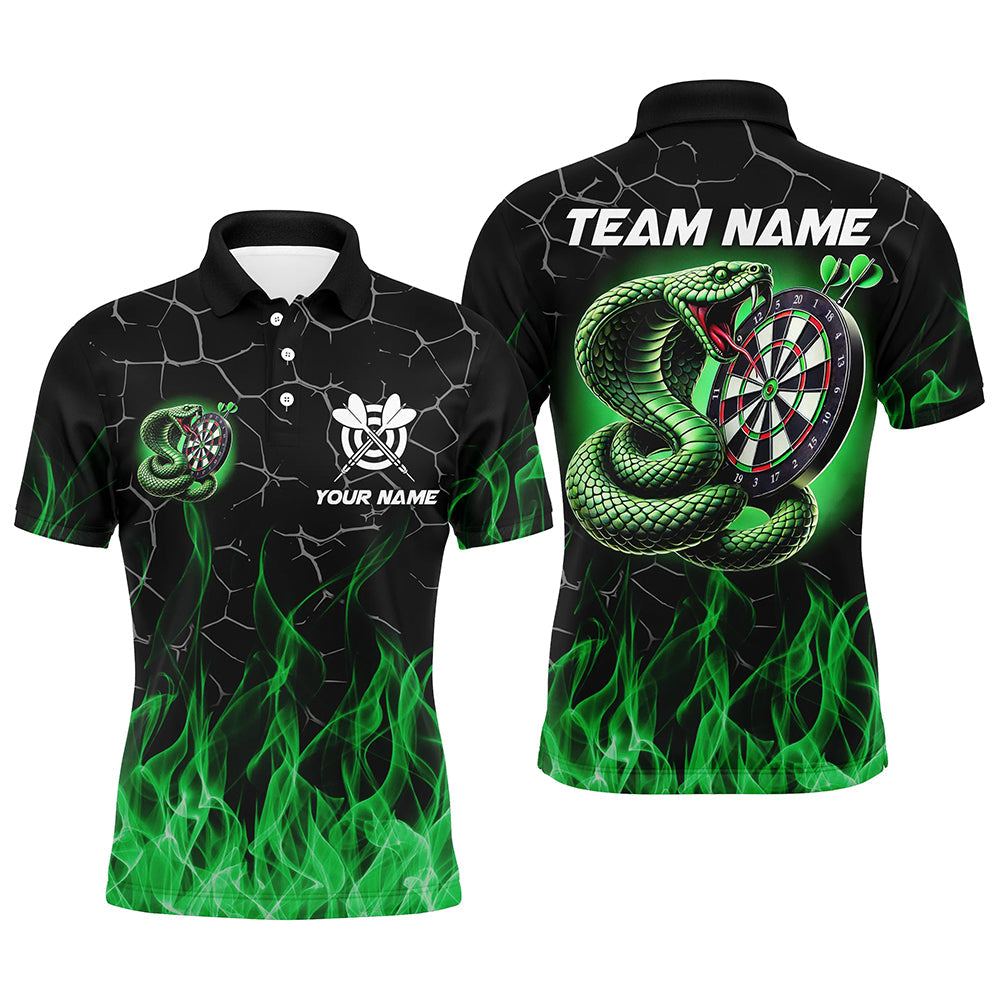 Individuelles Dart Schlangen Feuer Flamme Grünes Herren Poloshirt, Cooles Dart Teamtrikot TDM2108