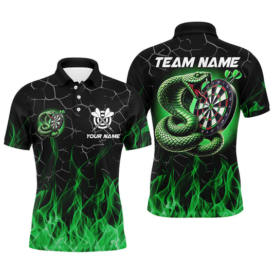 Individuelles Dart Schlangen Feuer Flamme Grünes Herren Poloshirt, Cooles Dart Teamtrikot TDM2108