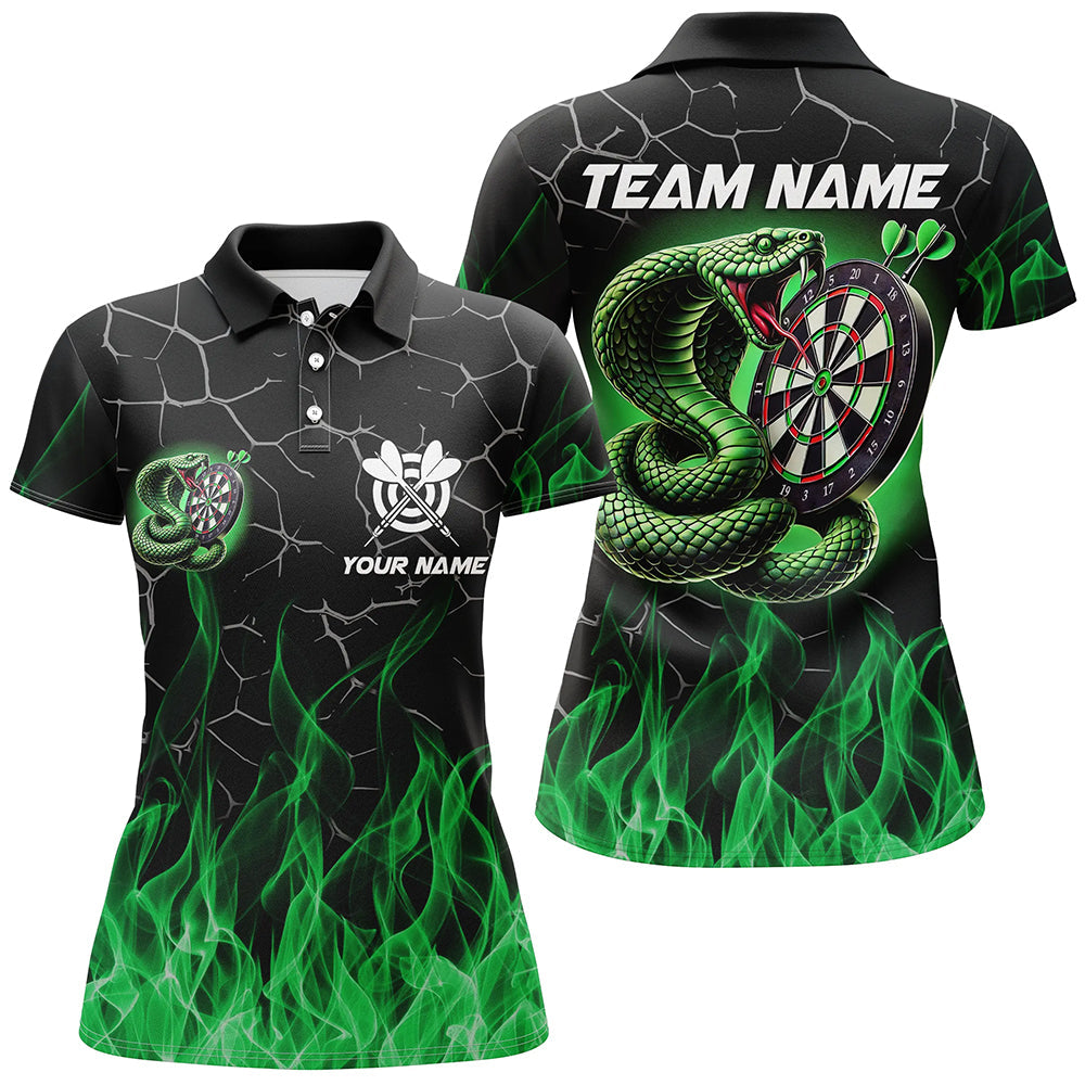 Individuelles Dart Schlangen Feuer Flamme Grünes Herren Poloshirt, Cooles Dart Teamtrikot TDM2108