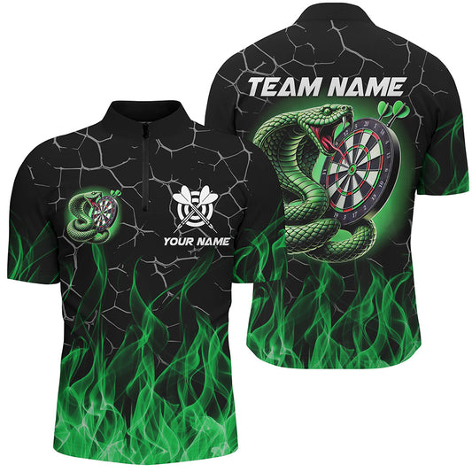 Darts Schlangen Feuerflamme Grün Herren Shirt mit Viertelreißverschluss, Cooles Dart Team Trikot TDM2108