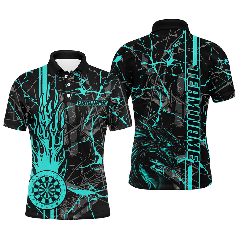 Individuelles Türkises Grunge Feuerflamme Dartbrett Herren Poloshirt, Drachen-Darttrikot TDM2603
