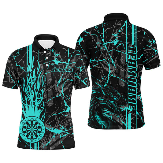 Individuelles Türkises Grunge Feuerflamme Dartbrett Herren Poloshirt, Drachen-Darttrikot TDM2603