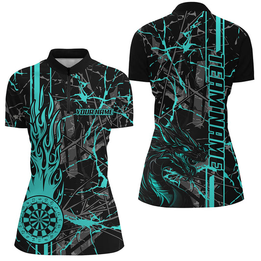 Individuelles Türkises Grunge Feuer Flamme Dartboard Damen Quarter Zip Shirt, Drachen Dart Trikot TDM2603