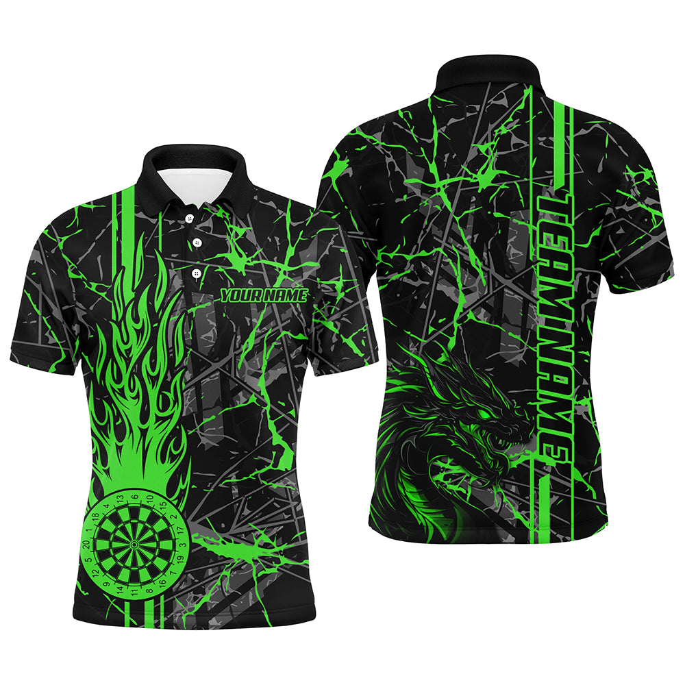 Individuelles Grünes Grunge Feuerflamme Dartbrett Herren Poloshirt, Drachen-Darttrikot TDM2604