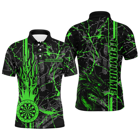Individuelles Grünes Grunge Feuerflamme Dartbrett Herren Poloshirt, Drachen-Darttrikot TDM2604