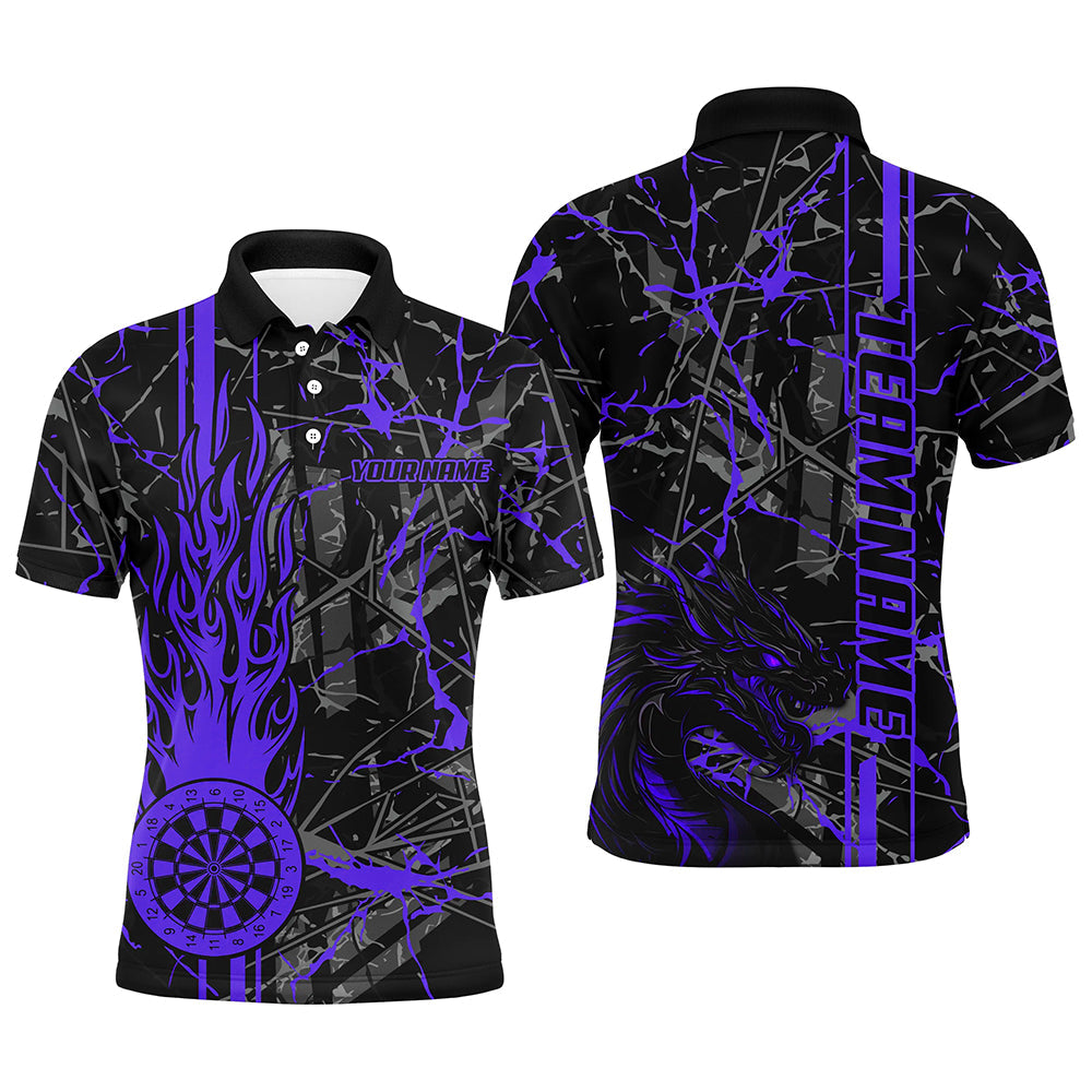 Individuelles Lila Grunge Feuerflamme Dartbrett Herren Poloshirt, Drachen-Darttrikot TDM2605