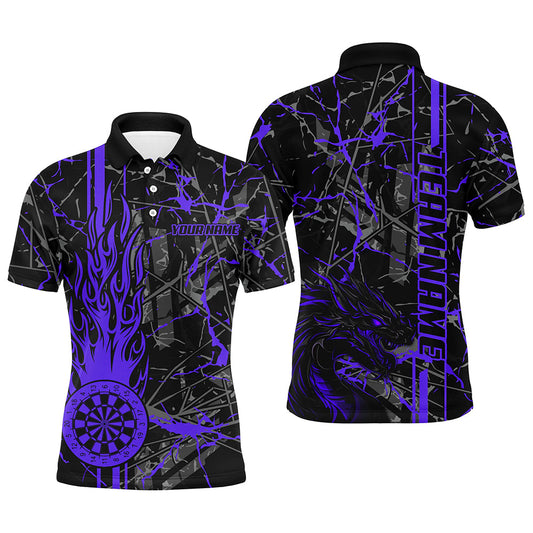 Individuelles Lila Grunge Feuerflamme Dartbrett Herren Poloshirt, Drachen-Darttrikot TDM2605