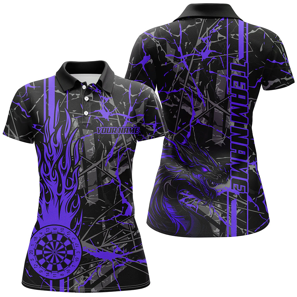 Individuelles Lila Grunge Feuerflamme Dartbrett Herren Poloshirt, Drachen-Darttrikot TDM2605