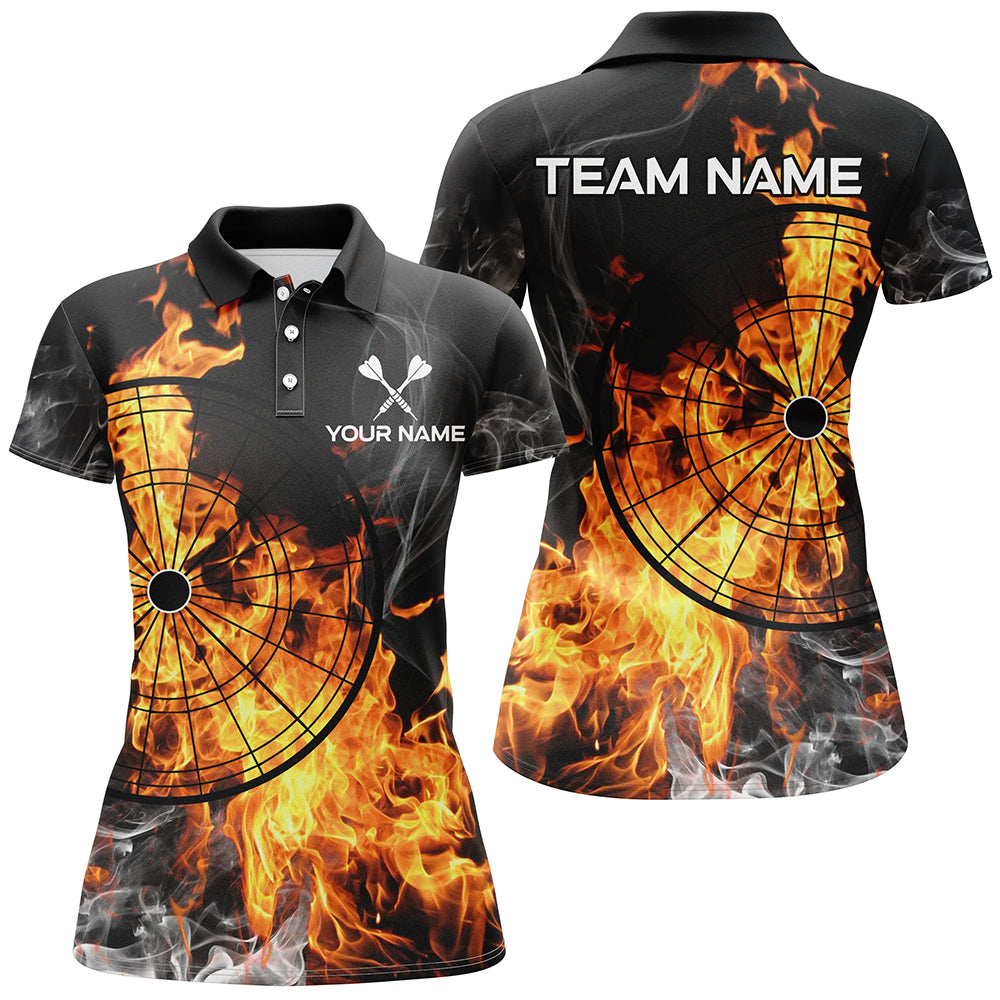 Individuelles Feuerflammen Dart Poloshirt für Damen, Rauch Dart Trikot Einzigartiges Dart Team Shirt TDM3091
