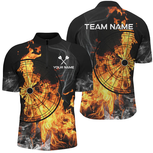 Individuelles Feuerflamme Dart Herren Shirt mit Viertelreißverschluss, Smoke Dart Trikot Einzigartiges Dart Team Shirt TDM3091