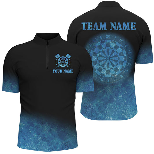 Meerblaues Farbverlauf Dart Herren Shirt mit Viertelreißverschluss, Individuelles Dart Trikot TDM3327