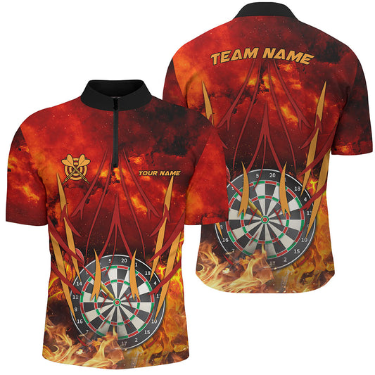 Dartboard in Flammen Herren Shirt mit Viertelreißverschluss, Flammen Dartshirts für Spieler TDM1338